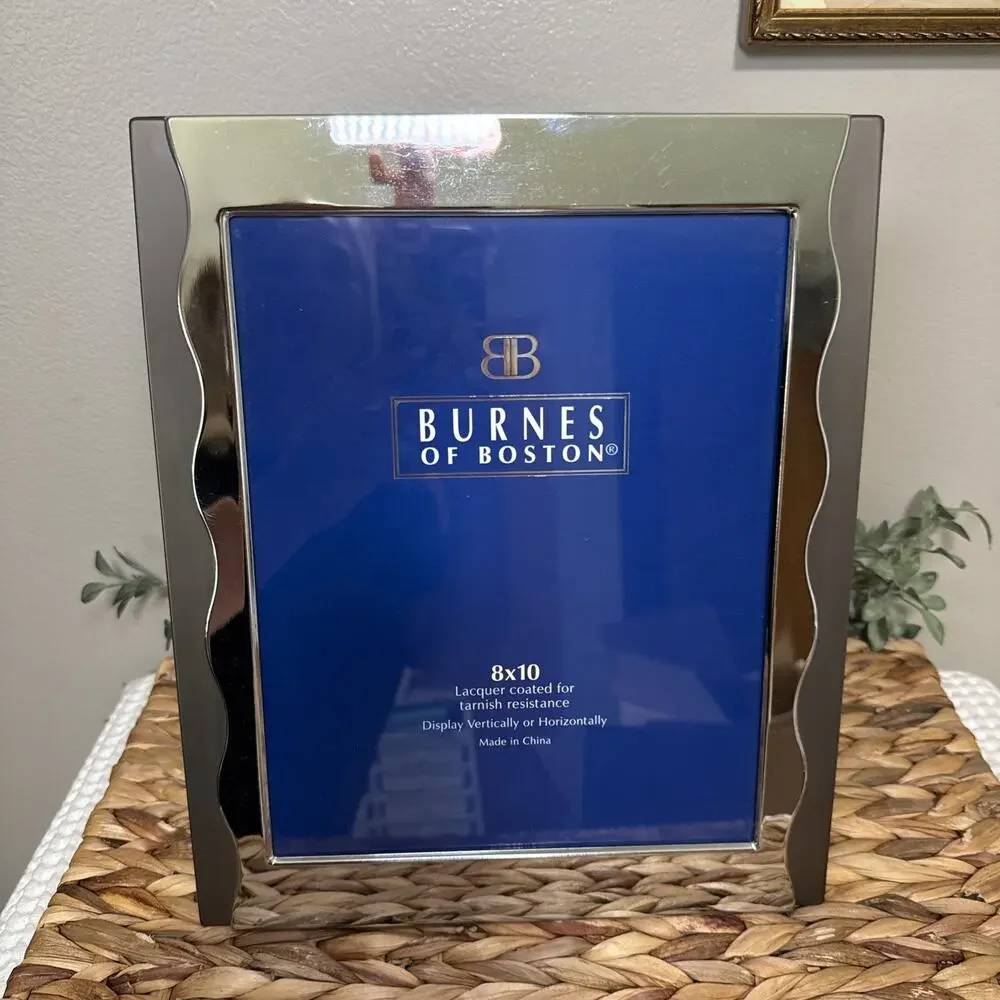 Burnes of Boston Silver Tone Metal 8x10 Picture Frame Wavy Border Desktop Wall